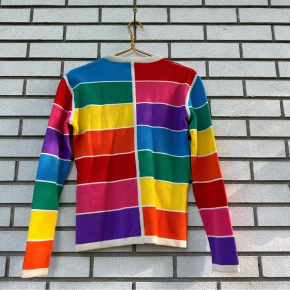 Vintage HEAD 100% Wool Rainbow Grid Sweater Large Made in Hong Kong - Picture 6 of 8